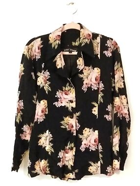 Vintage Betsey Johnson Blazer Jacket Floral Black 90s Grunge Romantic Large L